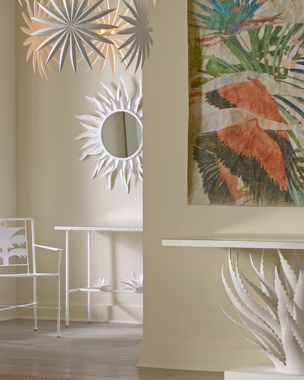 Agave Round White Mirror